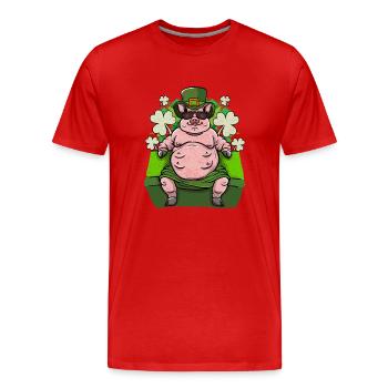 Irisches Glücksschwein - Männer Premium Bio T-Shirt - Rot - Vorne - Damien (186cm)