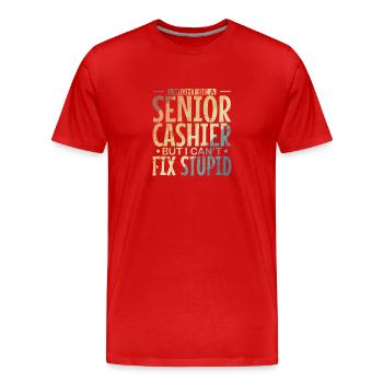 I might be a Senior Cashier but I can't fix Stupid - Männer Premium Bio T-Shirt - Rot - Vorne - Damien (186cm)