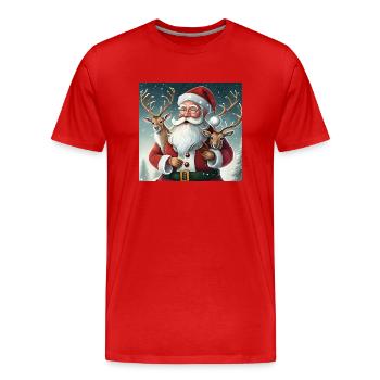 Weihnachtsmann mit Rentiere - Männer Premium Bio T-Shirt - Rot - Vorne - Damien (186cm)