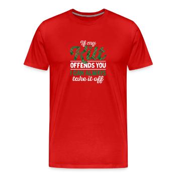 Si mon kilt vous offense, je peux l’enlever à tout moment. - T-shirt bio Premium Homme - rouge - Devant - Damien (186cm)