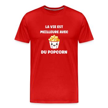 Humour pot de popcorn - T-shirt bio Premium Homme - rouge - Devant - Damien (186cm)