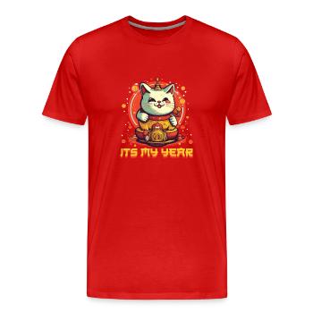 Joyeux Nouvel An Chinois 2024 Chat Porte-bonheur Matching - T-shirt bio Premium Homme - rouge - Devant - Damien (186cm)