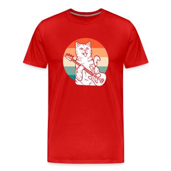 Katze spielt Bassgitarre Gitarrenspieler - Männer Premium Bio T-Shirt - Rot - Vorne - Damien (186cm)