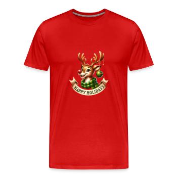 Rentier mit Weihnachtskugel und Schal - Männer Premium Bio T-Shirt - Rot - Vorne - Damien (186cm)