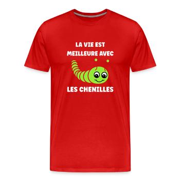 Chenilles insecte Amour petite chenille - T-shirt bio Premium Homme - rouge - Devant - Damien (186cm)