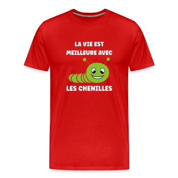 Chenilles insecte Amour petite chenille - T-shirt bio Premium Homme - rouge - Devant - Damien (186cm)