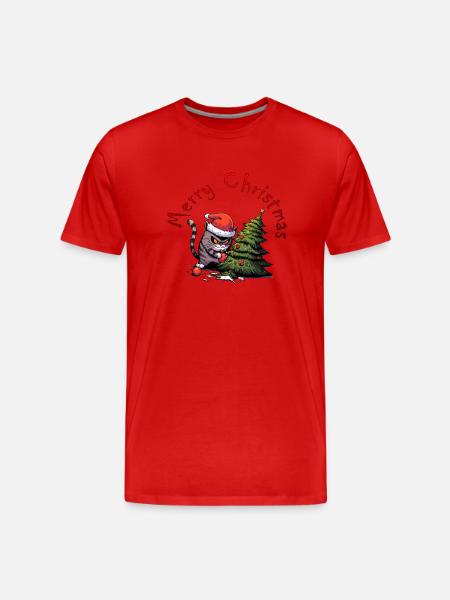angry christmas cat - Men's Premium Organic T-Shirt - red