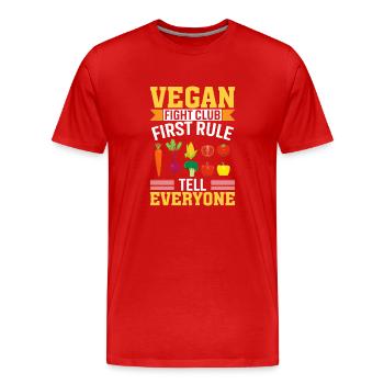 First Rule of the Vegan Fight Club: Tell Everyone - Men's Premium Organic T-Shirt - red - Front - Damien (186cm)