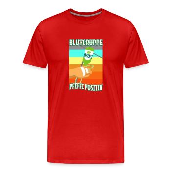 Blutgruppe Pfeffi Positiv - Männer Premium Bio T-Shirt - Rot - Vorne - Damien (186cm)