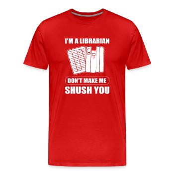 Lustiger Bibliothekar Archivar - Männer Premium Bio T-Shirt - Rot - Vorne - Damien (186cm)