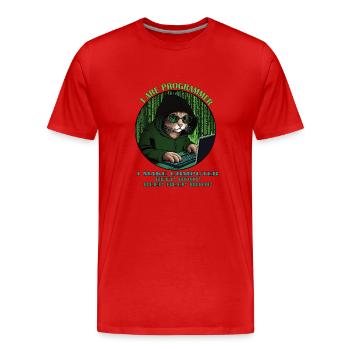 Ich bin Programmierer, grün, Programmierkatze - Männer Premium Bio T-Shirt - Rot - Vorne - Damien (186cm)