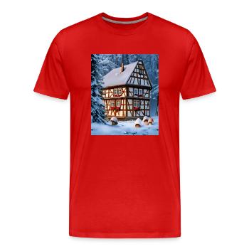 Alsace half-timbered snow house - Men's Premium Organic T-Shirt - red - Front - Damien (186cm)