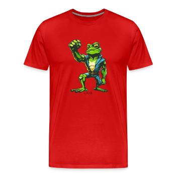 Faust in der Luft: Kraftvoller Muskel Frosch - Männer Premium Bio T-Shirt - Rot - Vorne - Damien (186cm)