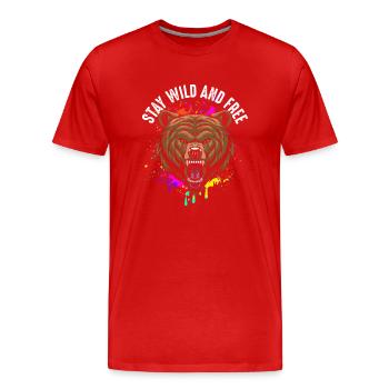 Bleib wild und frei - Männer Premium Bio T-Shirt - Rot - Vorne - Damien (186cm)
