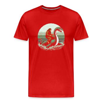Bigfoot Rides Loch Ness - Men's Premium Organic T-Shirt - red - Front - Damien (186cm)