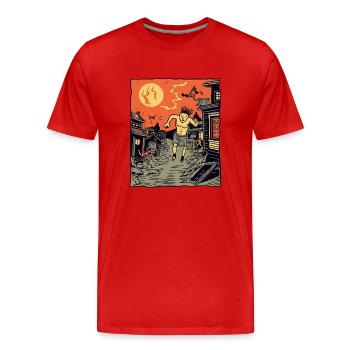 The Asian City Long Distance Runner - Men's Premium Organic T-Shirt - red - Front - Damien (186cm)
