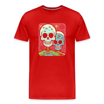 Crânes pop modernes et partenariat contre amour - T-shirt bio Premium Homme - rouge - Devant - Damien (186cm)