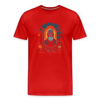 Embrace your manhood in the dungeon - Men's Premium Organic T-Shirt - red - Front - Damien (186cm)
