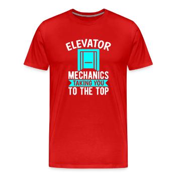 Funny Elevator Mechanic Taking You To The Top Gift - Männer Premium Bio T-Shirt - Rot - Vorne - Damien (186cm)