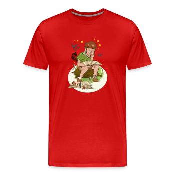 Junge mit Buch - Männer Premium Bio T-Shirt - Rot - Vorne - Damien (186cm)