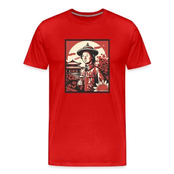 Retrouvailles en japonais asiatique traditionnel - T-shirt bio Premium Homme - rouge - Devant - Damien (186cm)