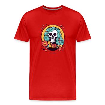 Vegetarischer Hippie Schädel Totenkopf - Männer Premium Bio T-Shirt - Rot - Vorne - Damien (186cm)