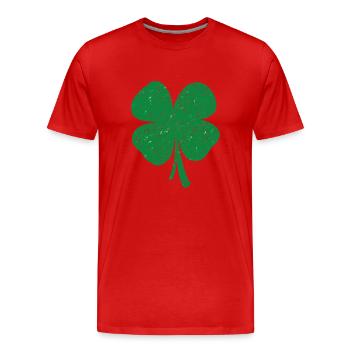 Porte-bonheur feuille de trèfle - T-shirt bio Premium Homme - rouge - Devant - Damien (186cm)