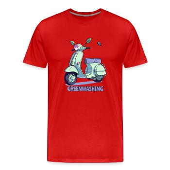 Scooter Greenwashing, Scooter Riding and Leaves - Men's Premium Organic T-Shirt - red - Front - Damien (186cm)