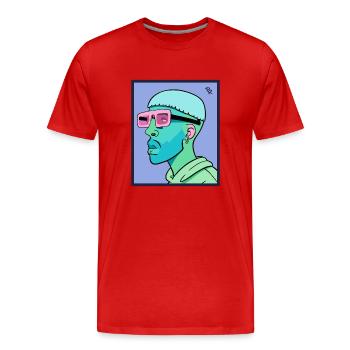 Cheveux bizarres, visage de geek et lunettes : un nerd - T-shirt bio Premium Homme - rouge - Devant - Damien (186cm)