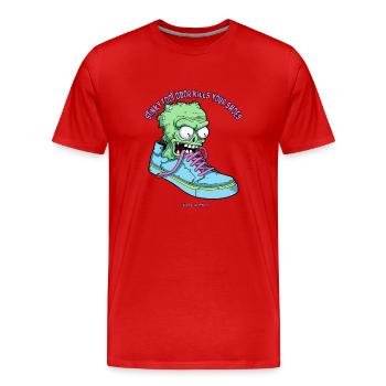 Stinkende Fuß Sneaker und tödliche Zombie Socke - Männer Premium Bio T-Shirt - Rot - Vorne - Damien (186cm)