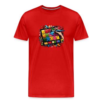 Puzzle Lover Jigzaw Puzzle Jeu de société Puzzler - T-shirt bio Premium Homme - rouge - Devant - Damien (186cm)