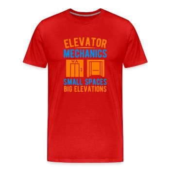Elevator Mechanic - Small Spaces Big Elevations - Men's Premium Organic T-Shirt - red - Front - Damien (186cm)
