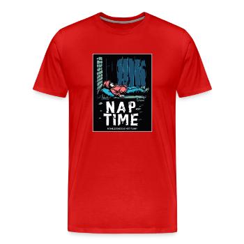 Obdachlosen-Aufklärung, Nickerchen im Freien - Männer Premium Bio T-Shirt - Rot - Vorne - Damien (186cm)