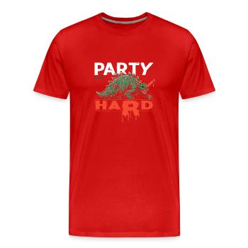 Der Party-Hard Dino - Männer Premium Bio T-Shirt - Rot - Vorne - Damien (186cm)