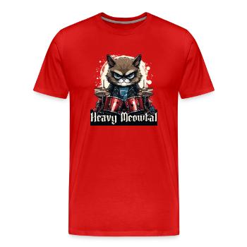 Heavy Metal Headbanger present Drummer Cat - Men's Premium Organic T-Shirt - red - Front - Damien (186cm)