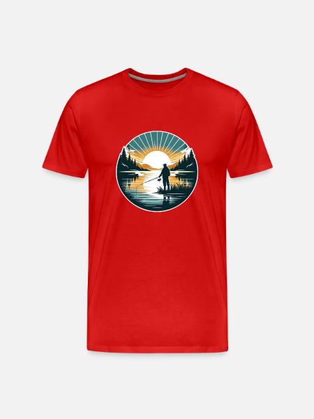 Serene Sunrise Fishing - Peaceful Morning Lake - Men's Premium Organic T-Shirt - red