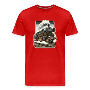Illustration d’une locomotive à vapeur classique - T-shirt bio Premium Homme - rouge - Devant - Damien (186cm)