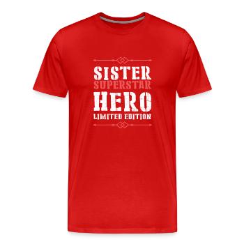 Meilleure soeur héroïne dictant - T-shirt bio Premium Homme - rouge - Devant - Damien (186cm)