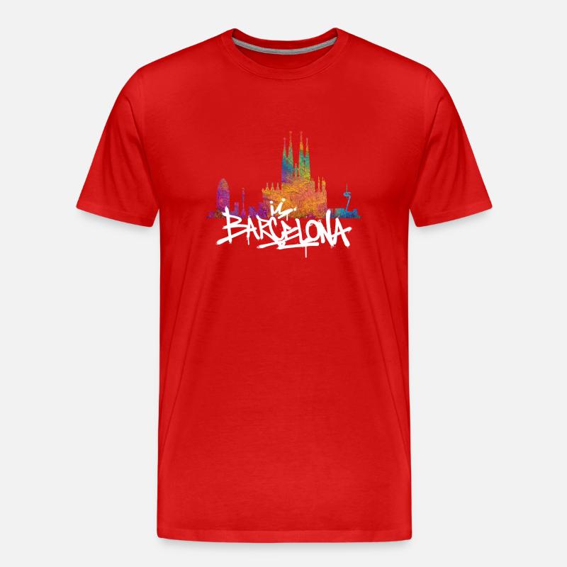 Lettrage Graffiti Skyline de Barcelone - T-shirt bio Premium Homme - rouge