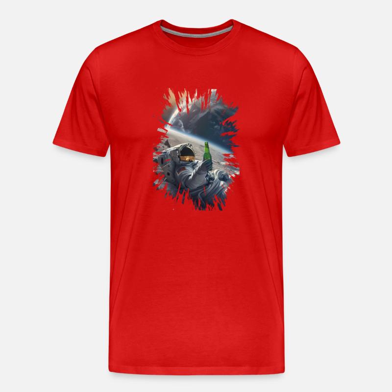 Astronaut mit Bier - Männer Premium Bio T-Shirt - Rot
