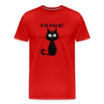 Black funny cat cursing oh fuck - Men's Premium Organic T-Shirt - red - Front - Damien (186cm)