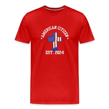 Citoyen américain Est 2024 Drapeau américain naturalisé - T-shirt bio Premium Homme - rouge - Devant - Damien (186cm)