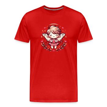 Valentinsengel, Valentinstagsengel - Männer Premium Bio T-Shirt - Rot - Vorne - Damien (186cm)