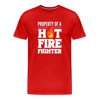Property Of A Hot Firefighter Feuerwehrkapitän - Männer Premium Bio T-Shirt - Rot - Vorne - Damien (186cm)