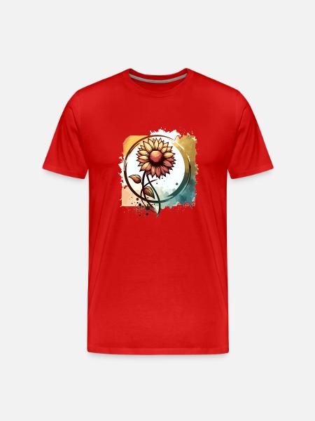 Sunflower with stem drawn - Men's Premium Organic T-Shirt - red