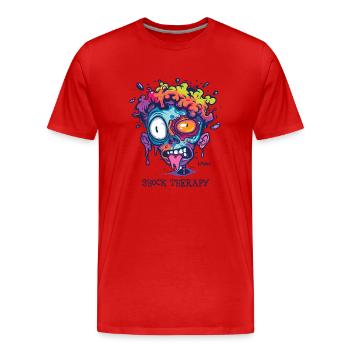 Thérapie de choc : Visage aux couleurs folles - T-shirt bio Premium Homme - rouge - Devant - Damien (186cm)