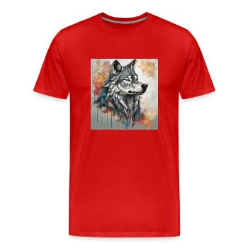 Loup avec fond de taches de couleur. - T-shirt bio Premium Homme - rouge - Devant - Damien (186cm)