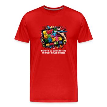 Puzzle Lover Jigzaw Puzzle Jeu de société Puzzler - T-shirt bio Premium Homme - rouge - Devant - Damien (186cm)
