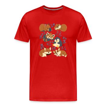 Schlafende Tiere: Capybara, Fuchs, Corgi, Otter - Männer Premium Bio T-Shirt - Rot - Vorne - Damien (186cm)