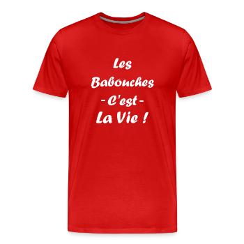 Hausschuhe Humor - Männer Premium Bio T-Shirt - Rot - Vorne - Damien (186cm)